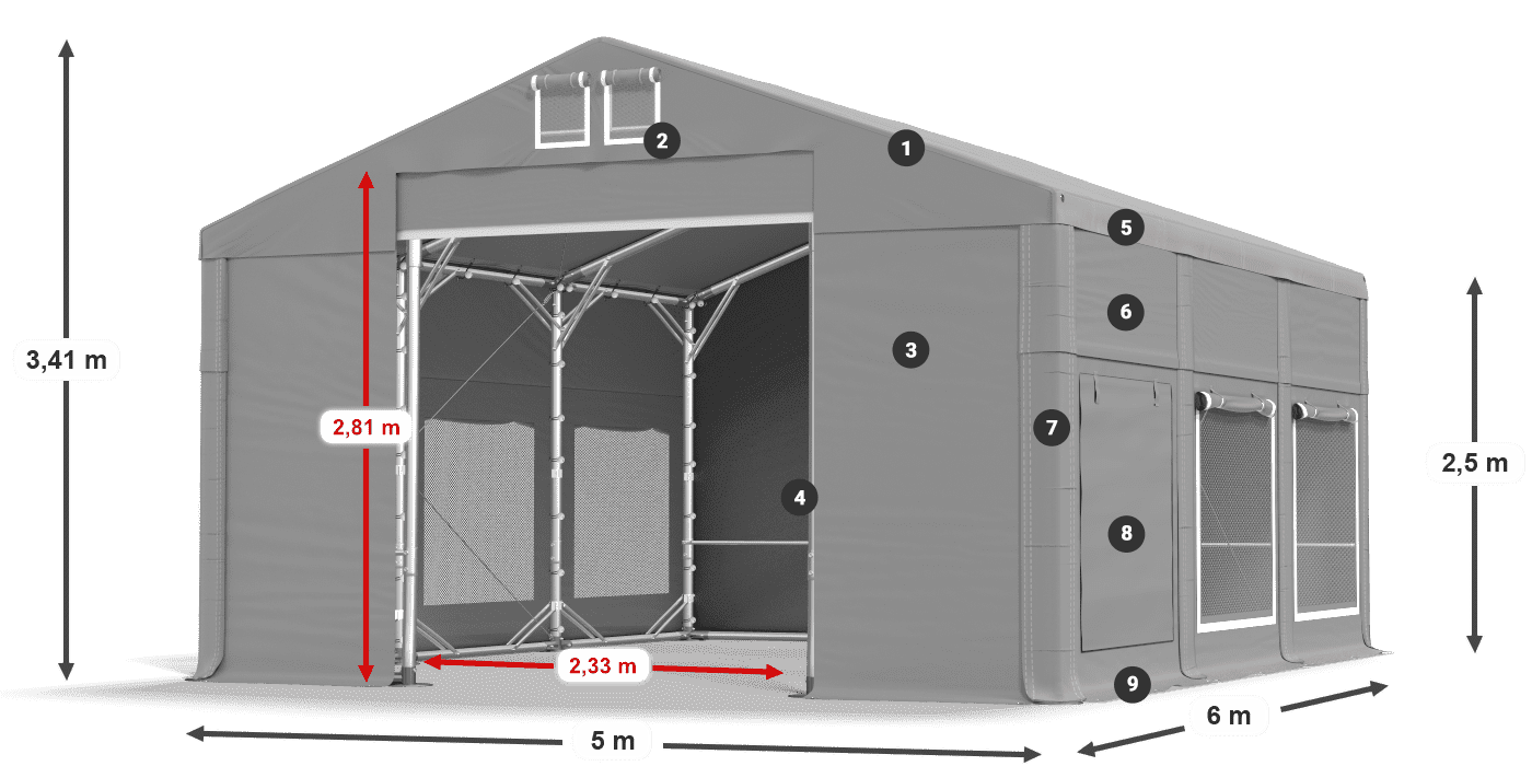 Dach: FR 620 PVC Ściany: SD 500 PVC 2.5m legenda