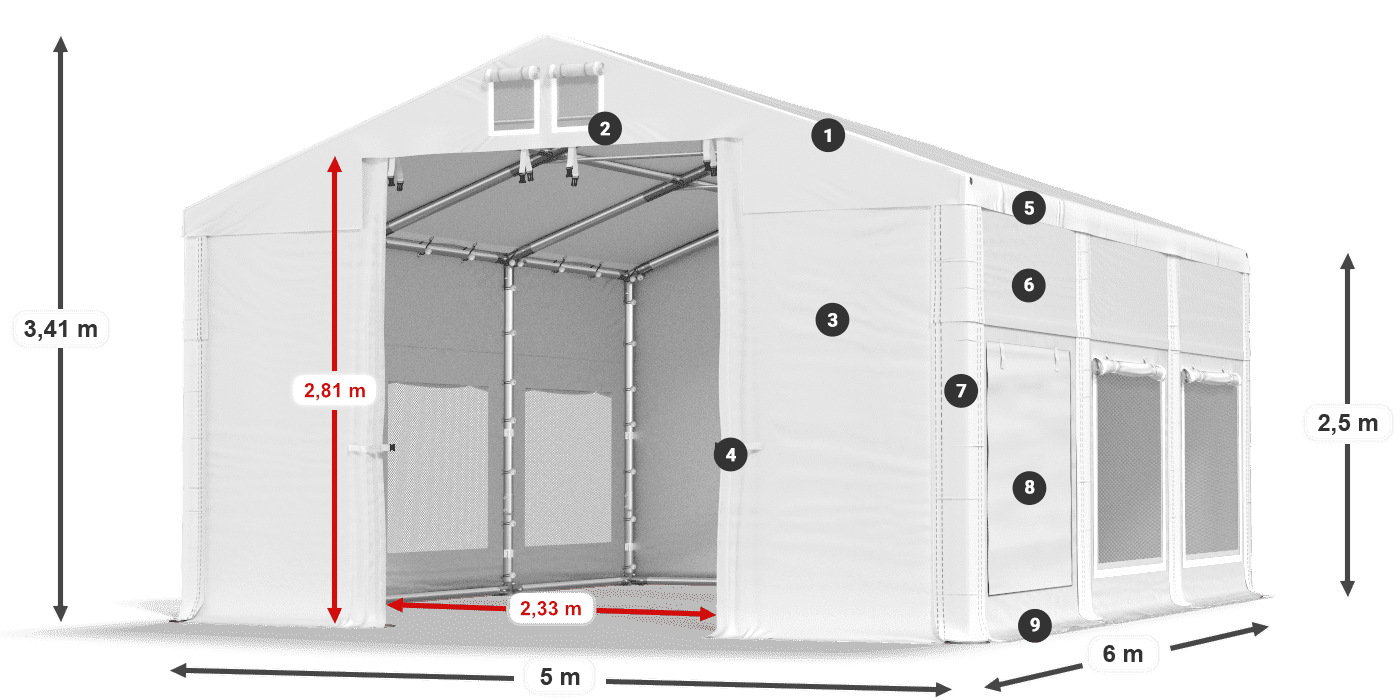 Dach: FR 620 PVC Ściany: SD 500 PVC 2.5m legenda