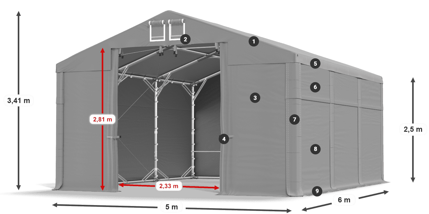 Dach: MS 580 PVC Ściany: FR 620 PVC 2.5m legenda