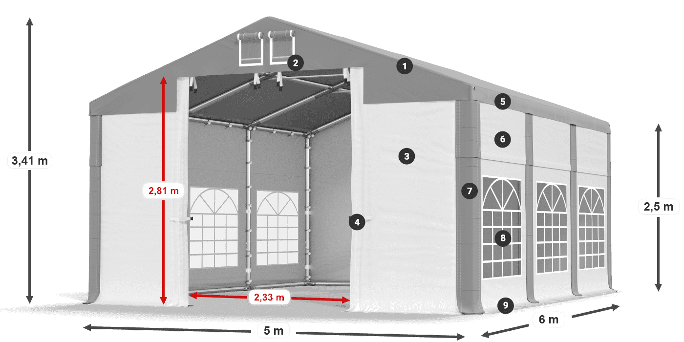 Dach: MS 580 PVC Ściany: FR 620 PVC 2.5m legenda