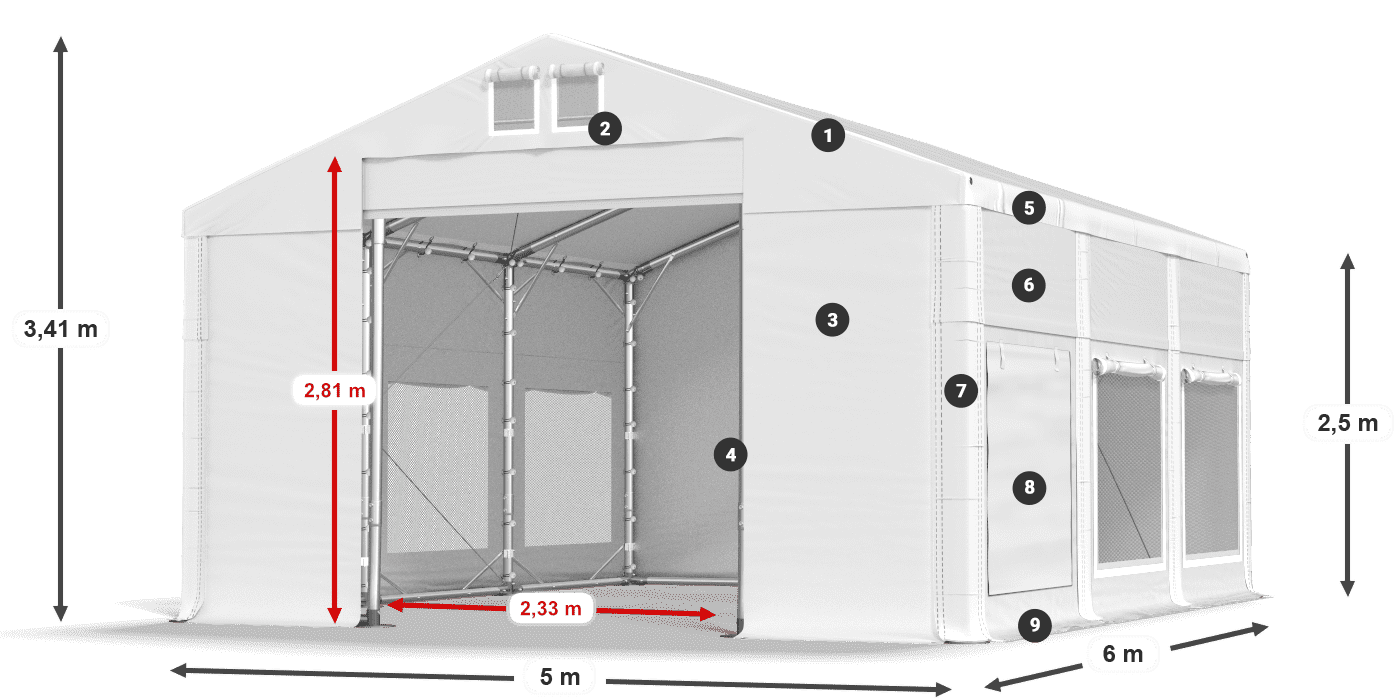 Dach: MS 580 PVC Ściany: SD M 500 PVC 2.5m legenda