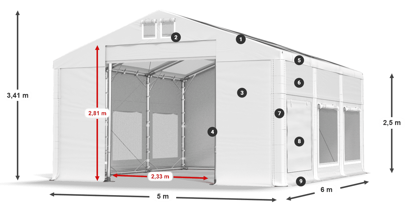 Dach: MS T 580 PVC Ściany: SD M 500 PVC 2,5m legenda