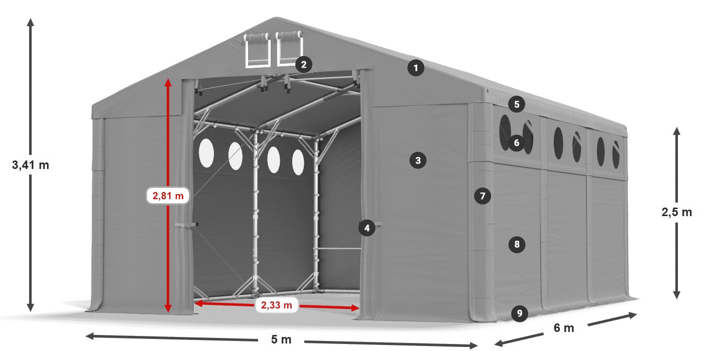 Dach: MS 580 PVC Ściany: SD O 500 PVC 2.5m legenda