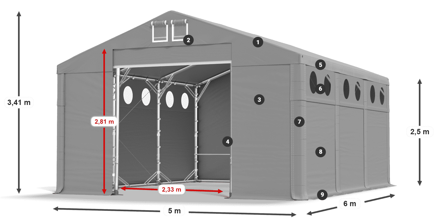 Dach: MS 580 PVC Ściany: SD O 500 PVC 2.5m legenda