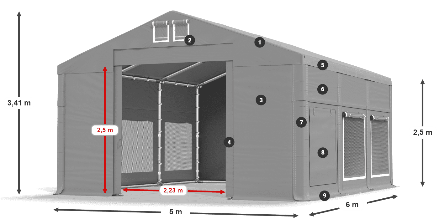 Dach: MS 580 PVC Ściany: SD M 500 PVC 2.5m legenda