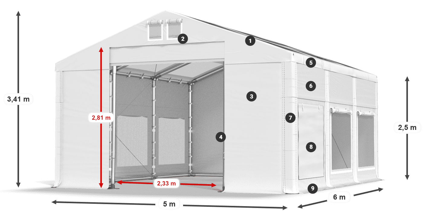 Dach: MS T 580 PVC Ściany: SD M 500 PVC 2,5m legenda
