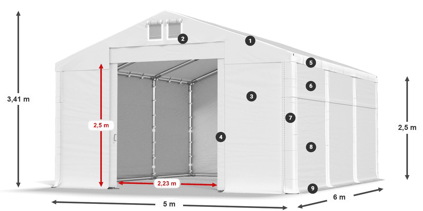 Dach: SD 560 PVC Ściany: MS 580 PVC legenda 2.5m
