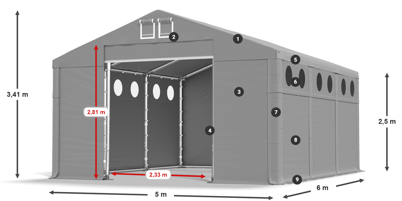 Dach: SD 560 PVC Ściany: MS O 580 PVC legenda 2.5m