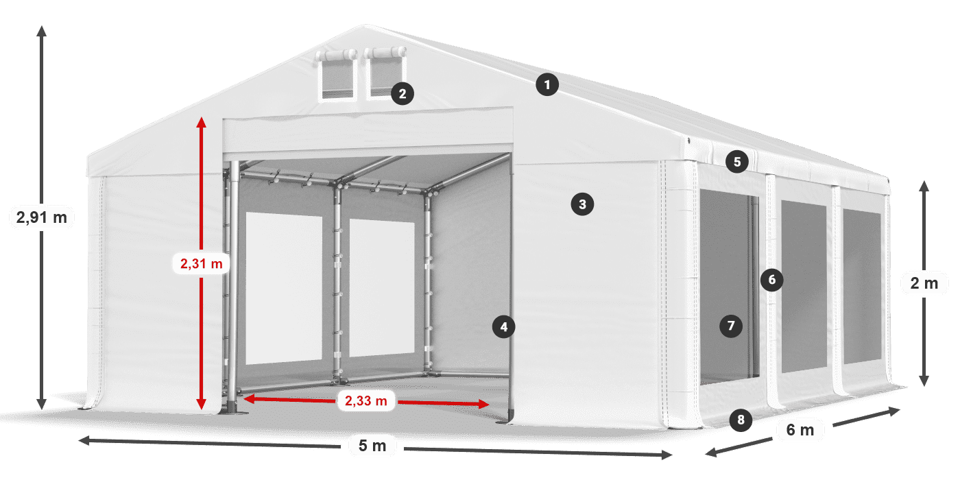Dach: FR 620 PVC Ściany: MS 580 PVC 2m legenda