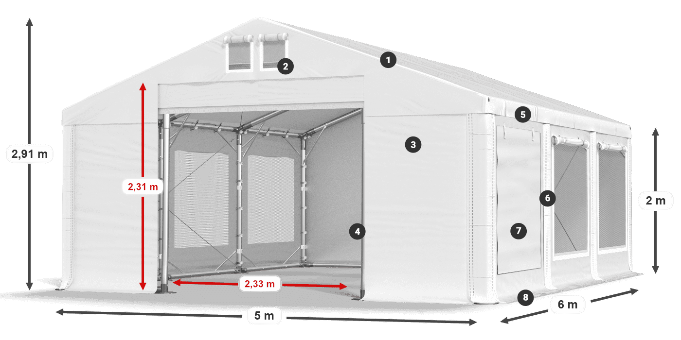 Dach: FR 620 PVC Ściany: SD 500 PVC 2m legenda