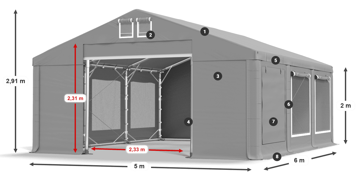 Dach: FR 620 PVC Ściany: SD 500 PVC 2m legenda