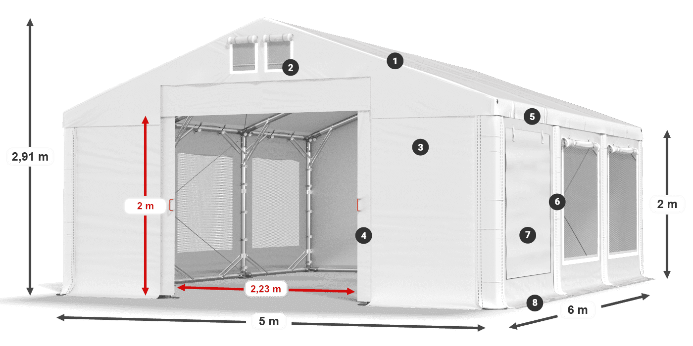 Dach: FR 620 PVC Ściany: SD 500 PVC 2m legenda