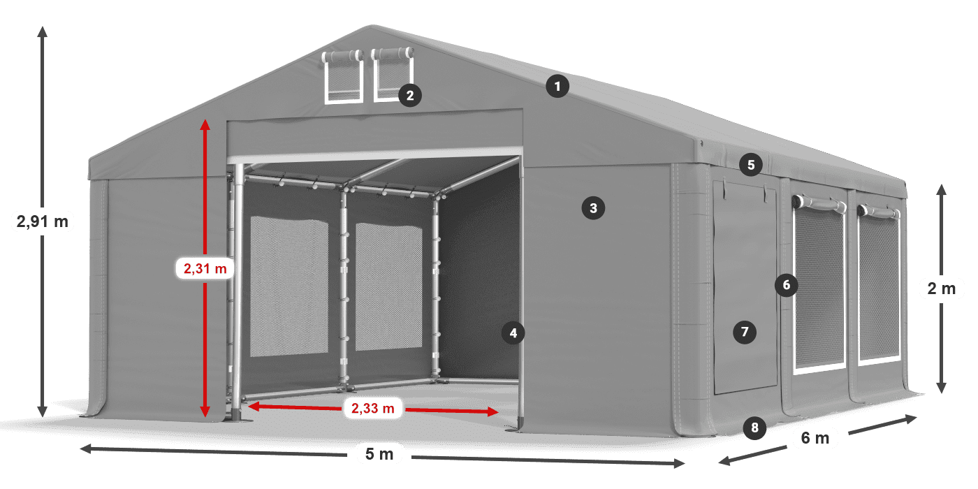 Dach: FR 620 PVC Ściany: SD 500 PVC 2m legenda