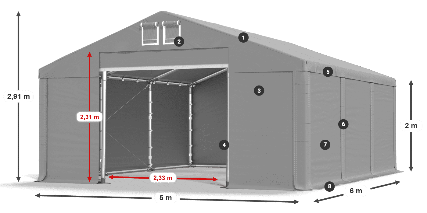Dach: FR 620 PVC Ściany: SD 500 PVC 2m legenda