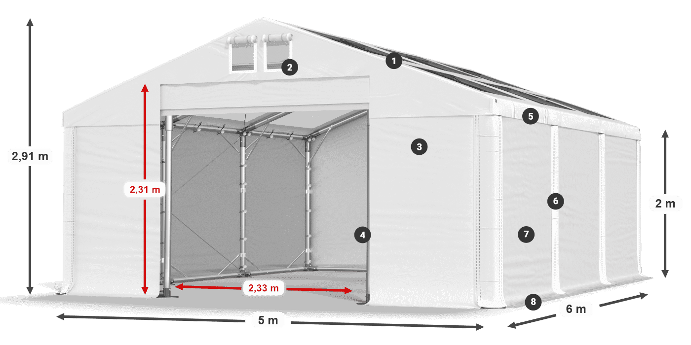 Dach: MS T 580 PVC Ściany: FR 620 PVC 2m legenda