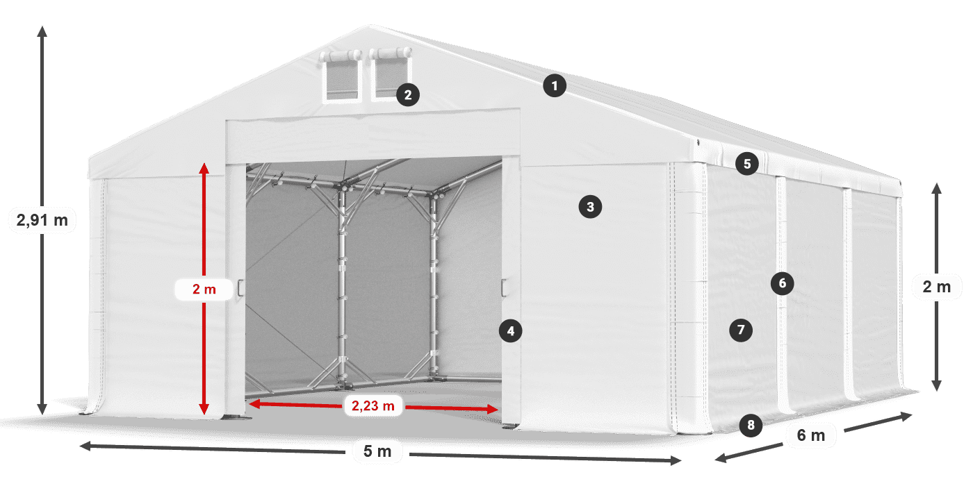 Dach: MS 580 PVC Ściany: FR M 620 PVC 2m legenda