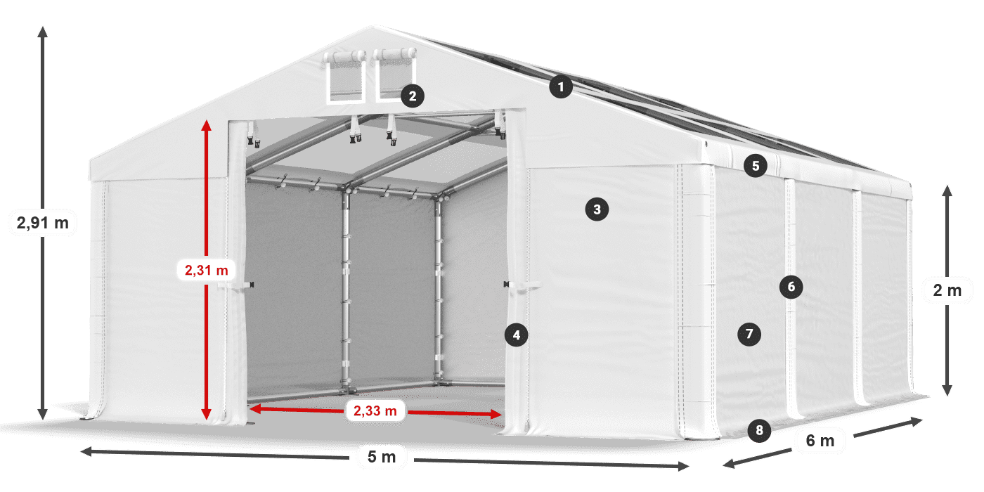 Dach: MS T 580 PVC Ściany: FR 620 PVC 2m legenda
