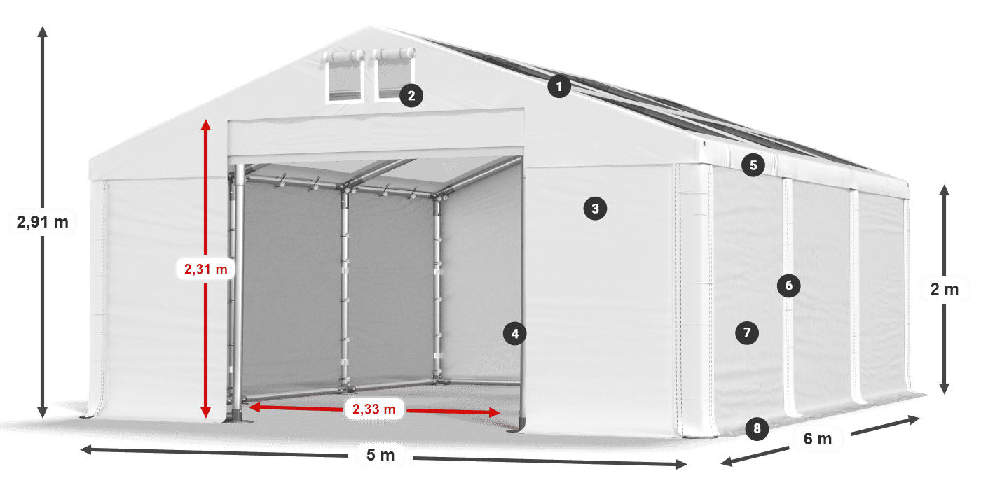Dach: MS T 580 PVC Ściany: FR 620 PVC 2m legenda
