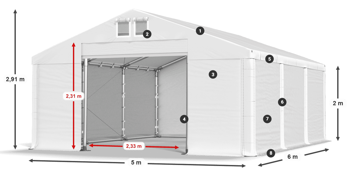 Dach: SD 560 PVC Ściany: FR 620 PVC legenda 2m