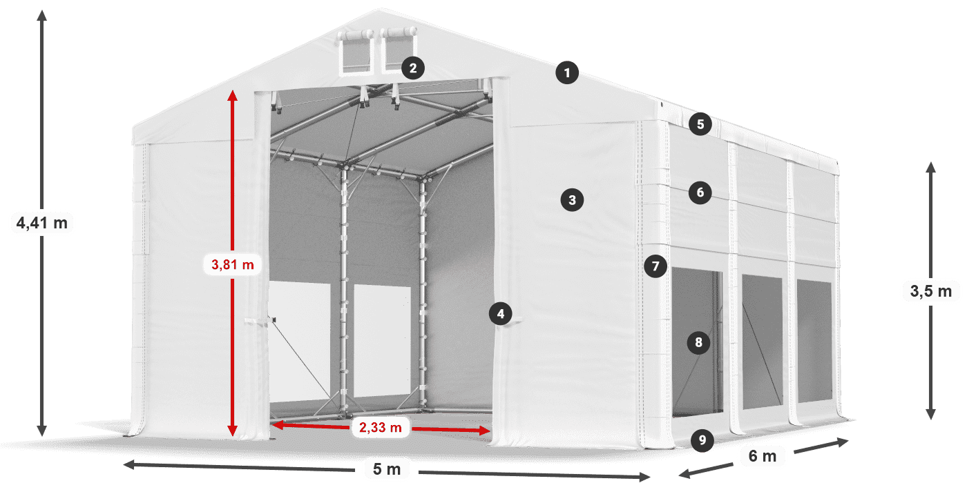 Dach: FR 620 PVC Ściany: MS 580 PVC 3.5m legenda