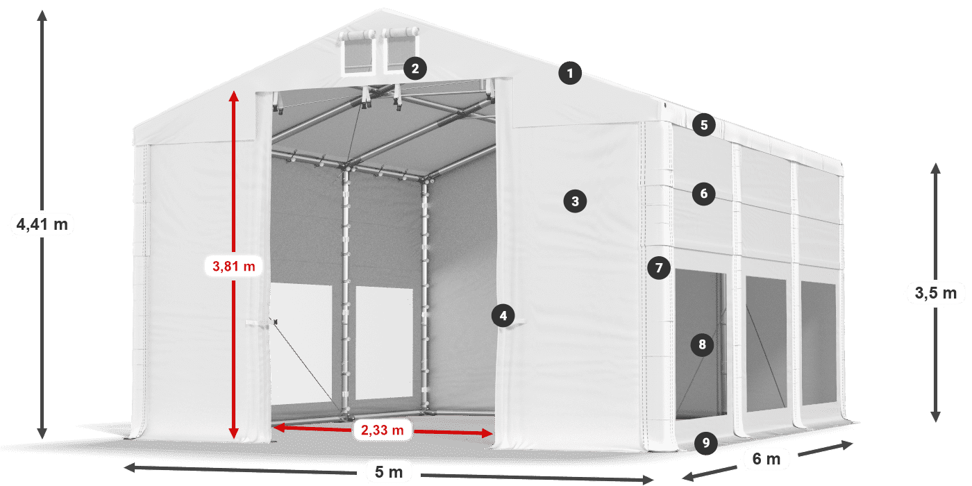 Dach: FR 620 PVC Ściany: MS 580 PVC 3.5m legenda