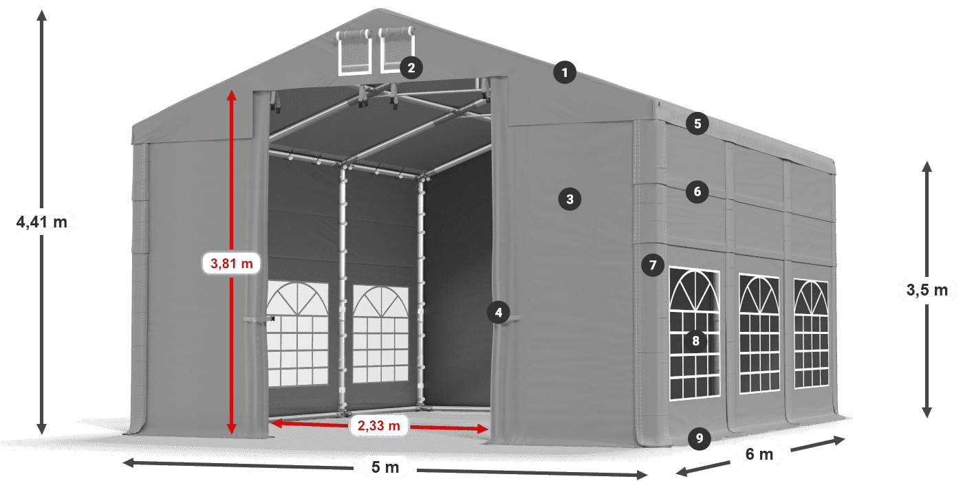 Dach: FR 620 PVC Ściany: SD 500 PVC 3.5m legenda