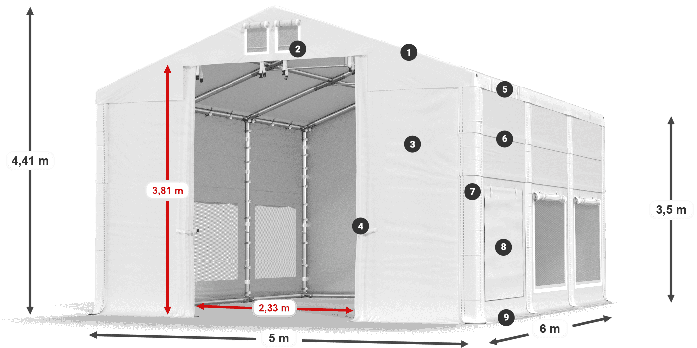 Dach: FR 620 PVC Ściany: SD 500 PVC 3.5m legenda