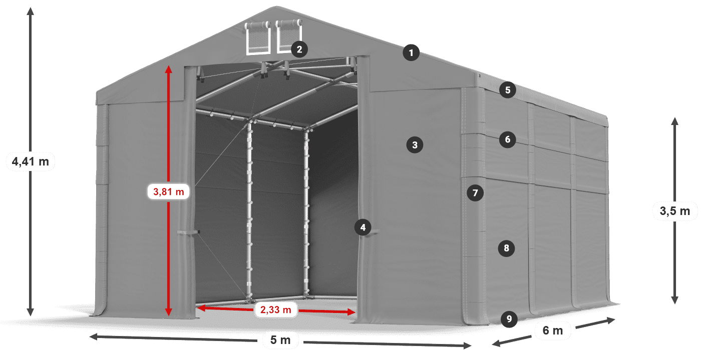 Dach: FR 620 PVC Ściany: SD 500 PVC 3.5m legenda