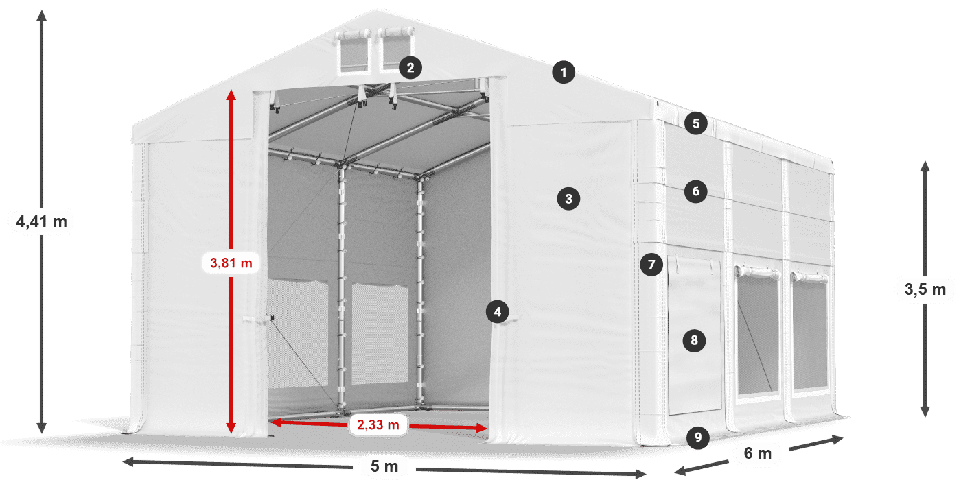 Dach: FR 620 PVC Ściany: SD 500 PVC 3.5m legenda
