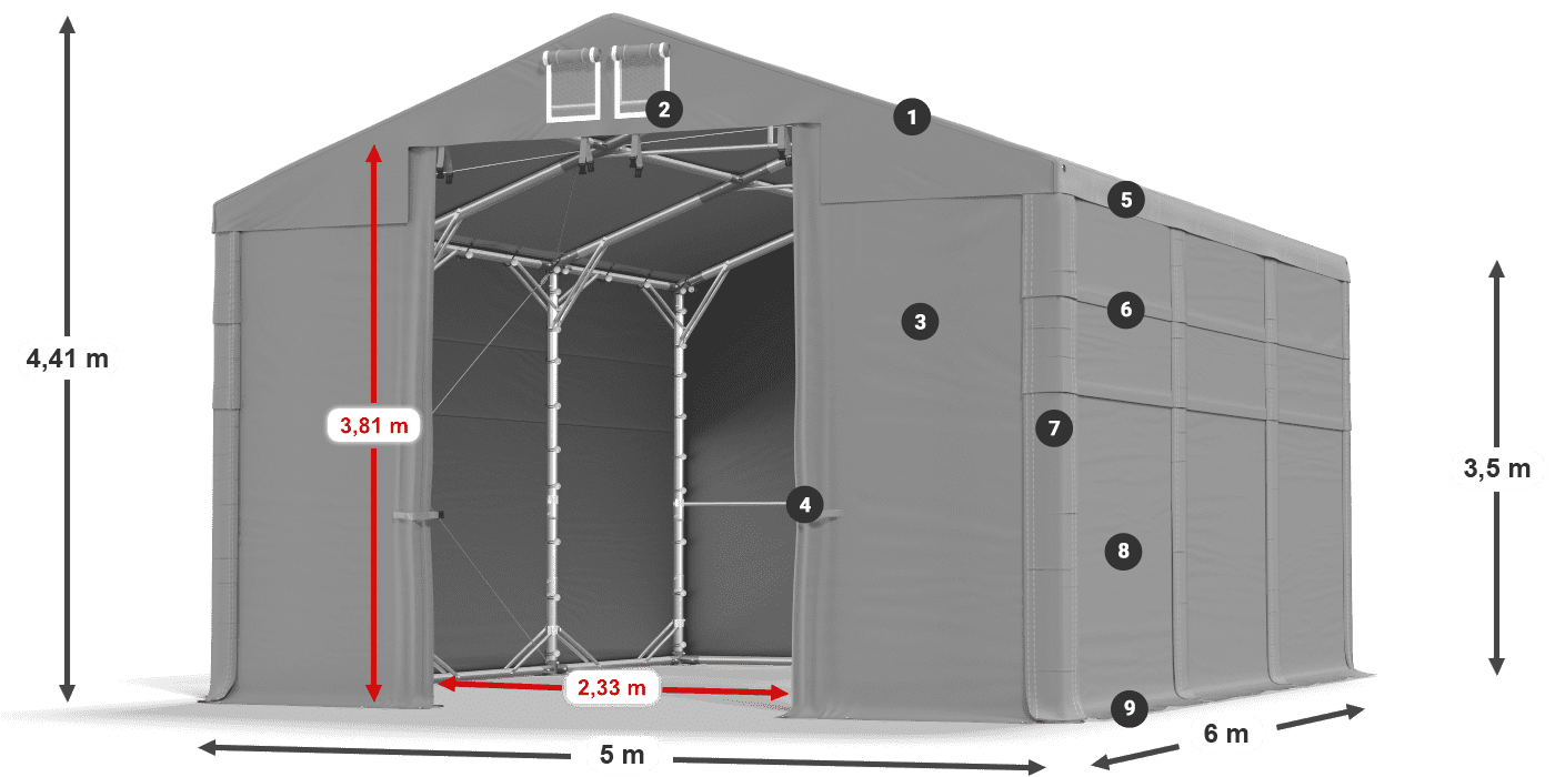 Dach: MS 580 PVC Ściany: FR 620 PVC 2.5m legenda