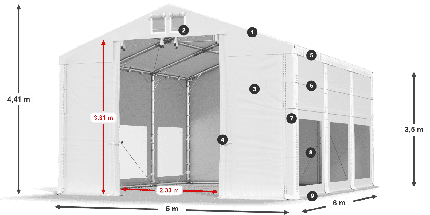 Dach: MS 580 PVC Ściany: MS 580 PVC 3.5m legenda