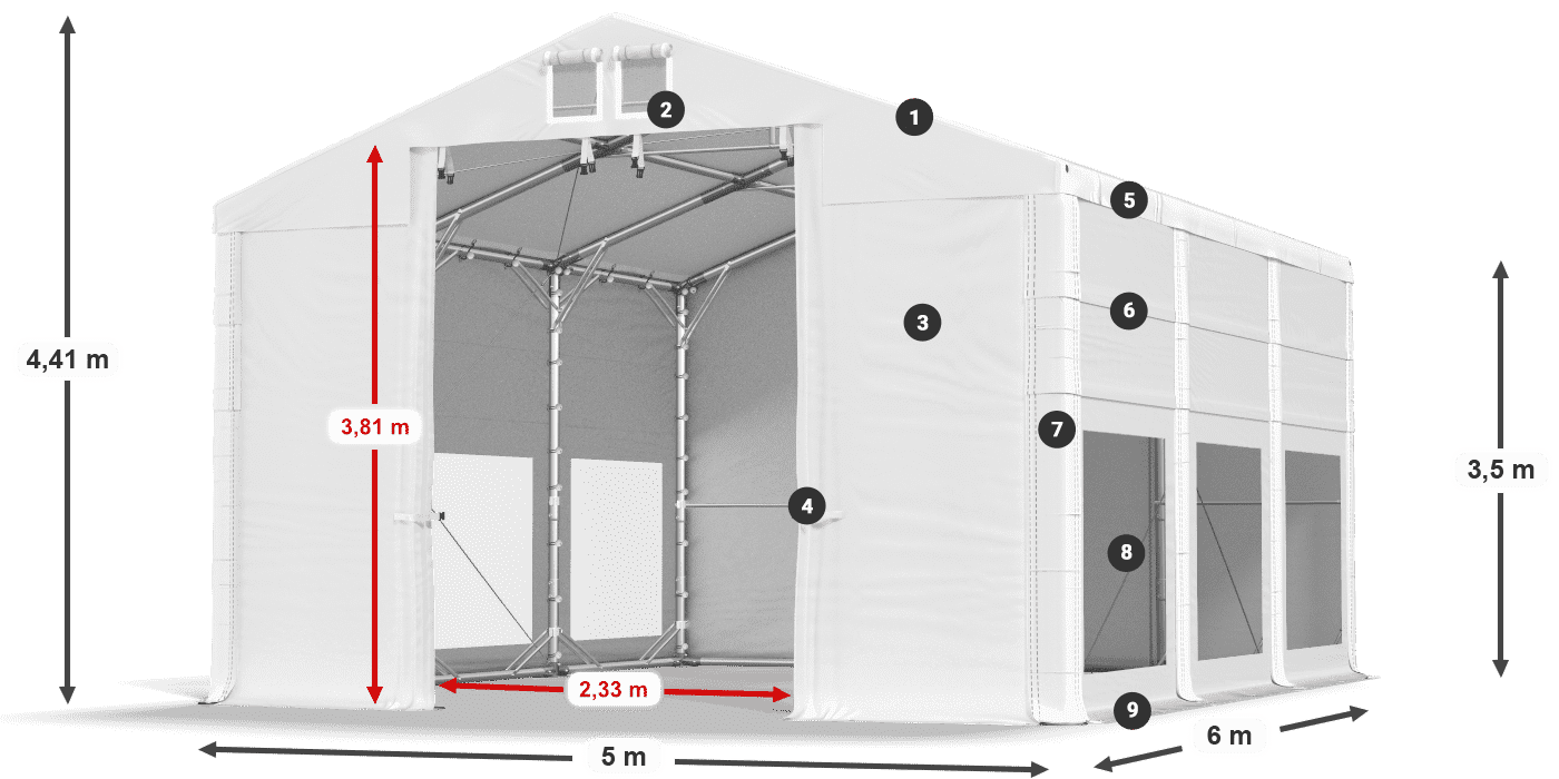 Dach: MS 580 PVC Ściany: MS 580 PVC 3.5m legenda
