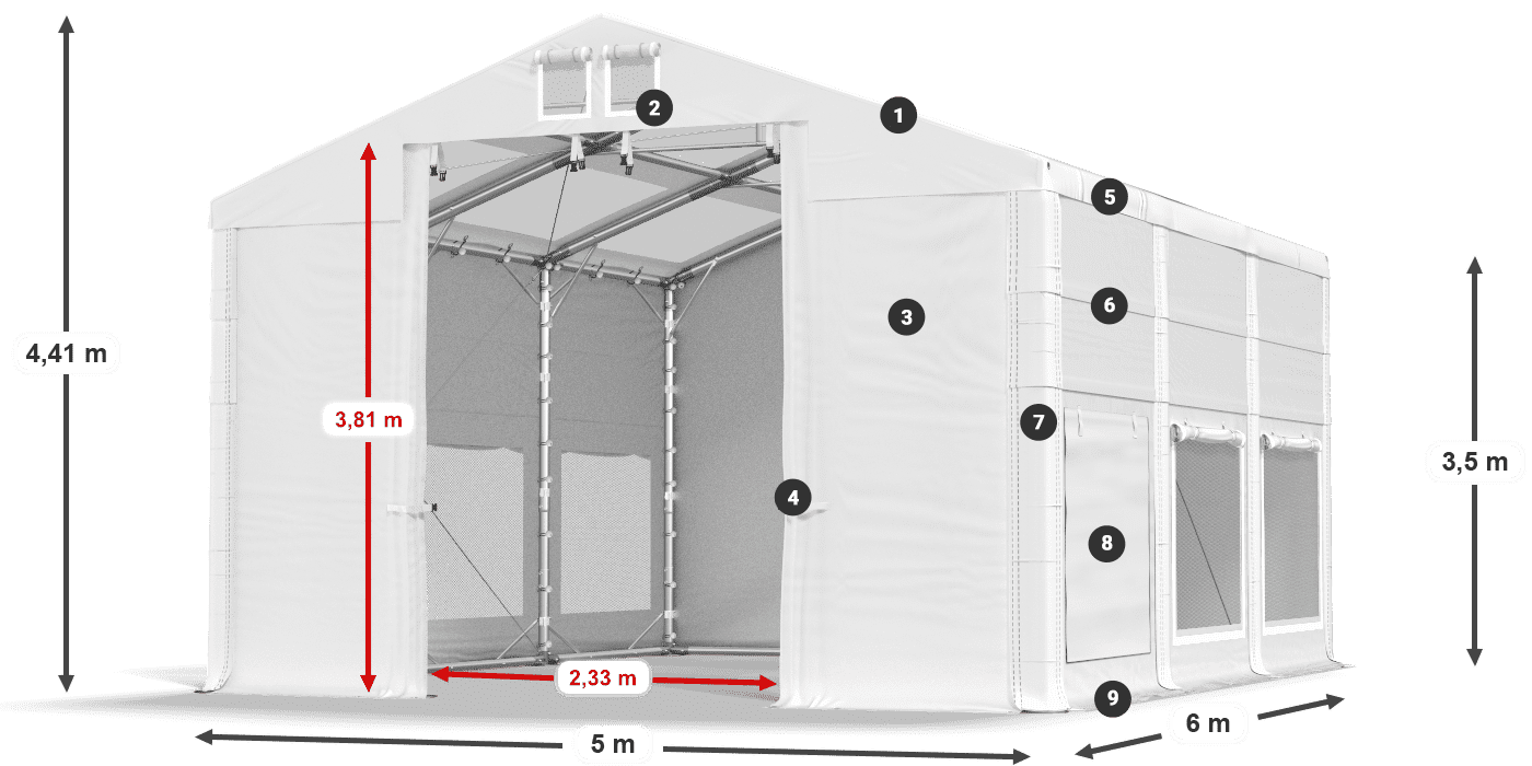Dach: MS T 580 PVC Ściany: SD M 500 PVC 2,5m legenda