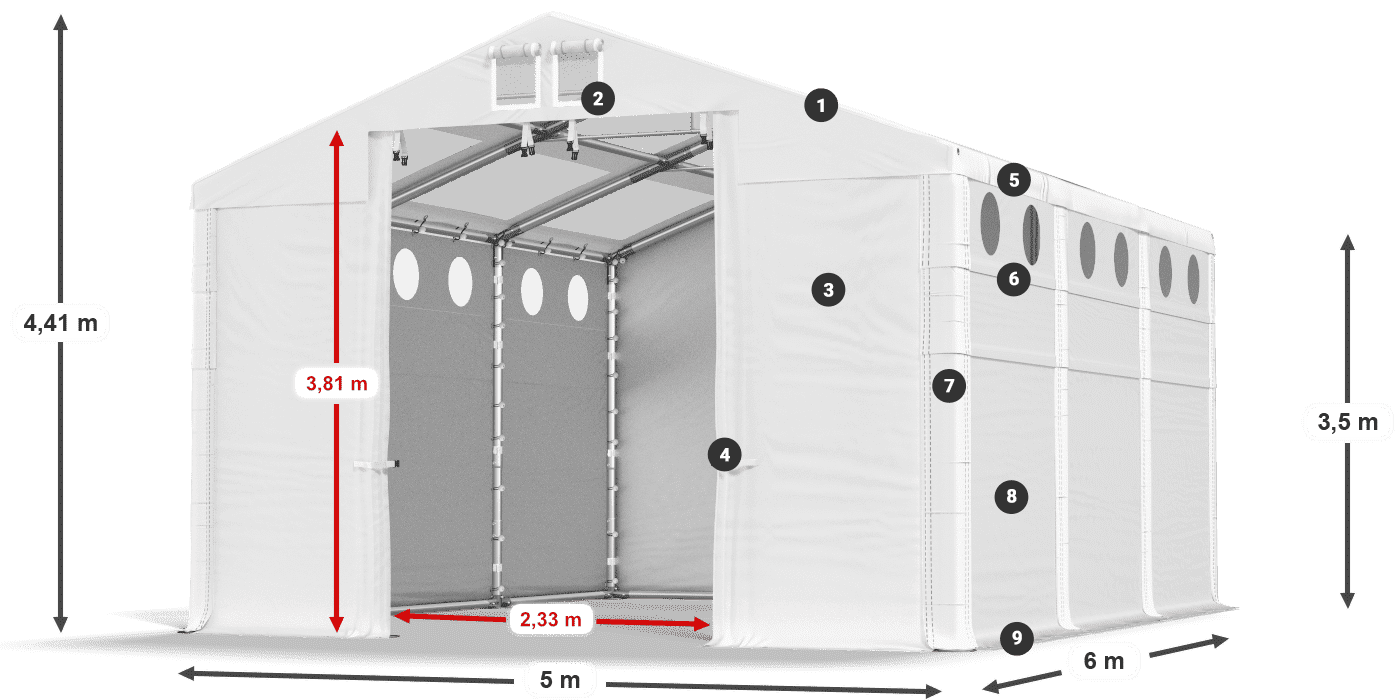 Dach: MS T 580 PVC Ściany: SD O 500 PVC 3.5m legenda