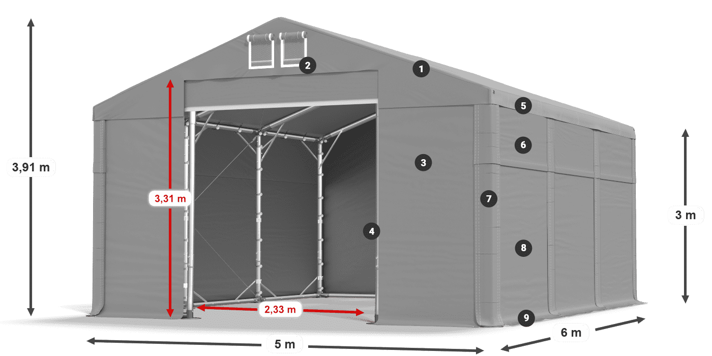 Dach: FR 620 PVC Ściany: SD 500 PVC 3m legenda