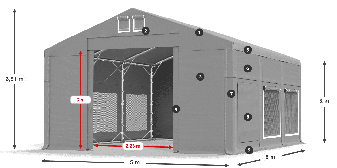 Dach: FR 620 PVC Ściany: SD 500 PVC 3m legenda