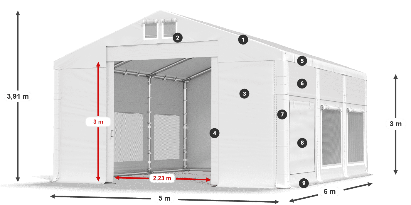 Dach: FR 620 PVC Ściany: SD 500 PVC 3m legenda