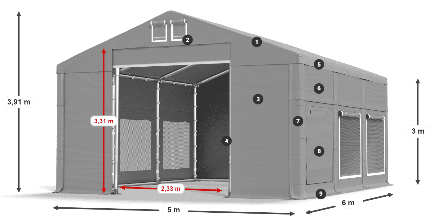Dach: FR 620 PVC Ściany: SD 500 PVC 3m legenda