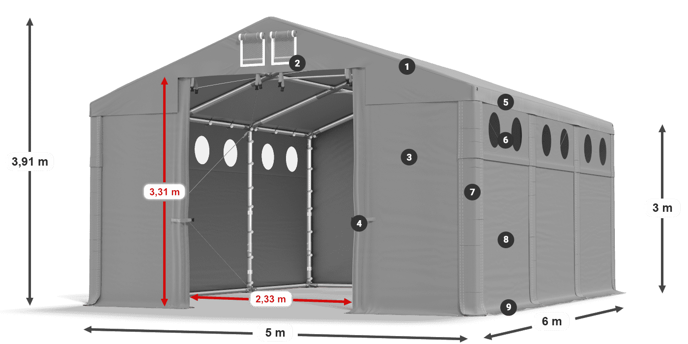 Dach: MS 580 PVC Ściany: FR O 620 PVC 3m legenda
