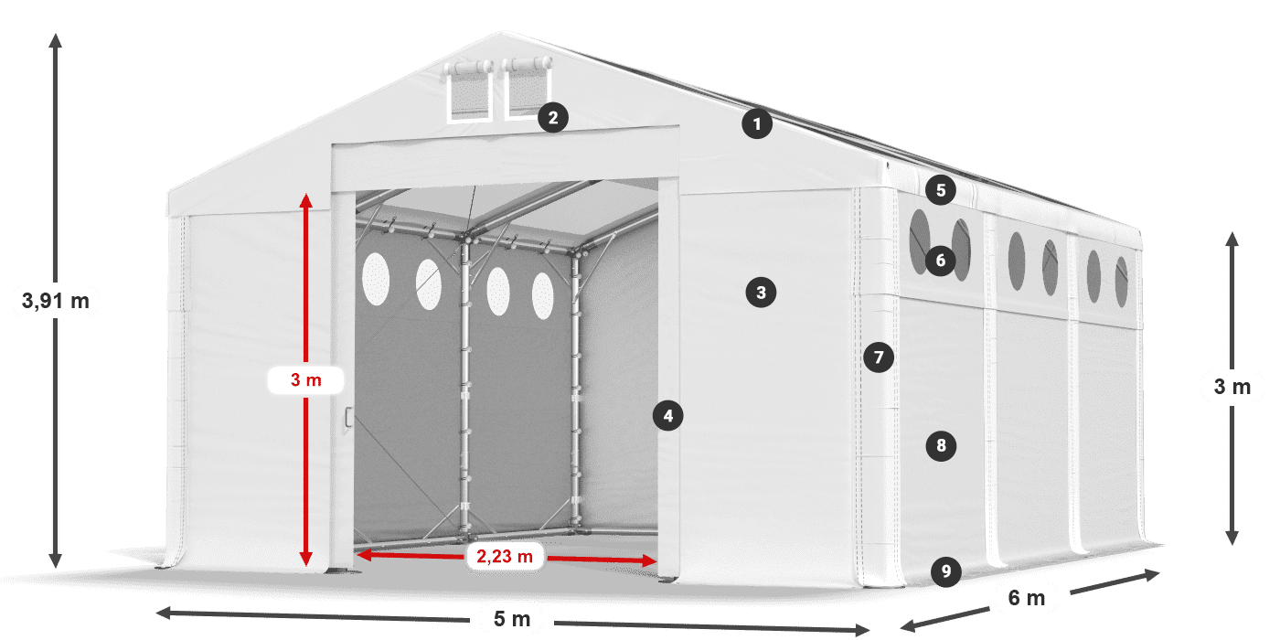 Dach: MS T 580 PVC Ściany: MS O 580 PVC 3m legenda