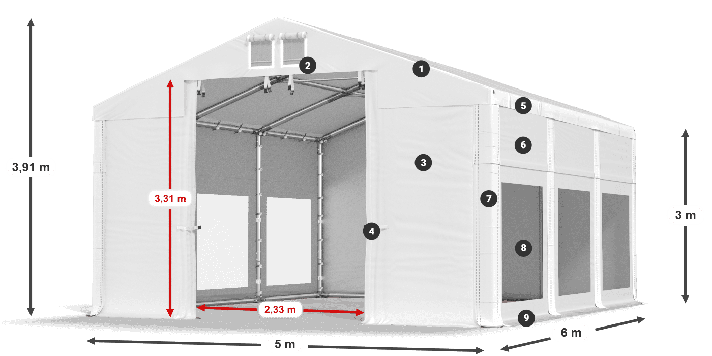 Dach: MS 580 PVC Ściany: MS 580 PVC 3m legenda