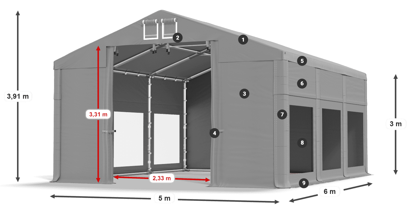 Dach: MS 580 PVC Ściany: MS 580 PVC 3m legenda