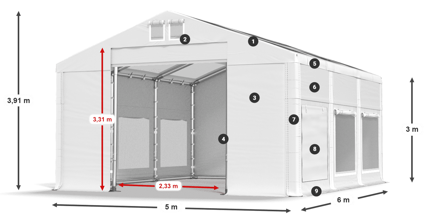 Dach: MS T 580 PVC Ściany: SD M 500 PVC 3m legenda