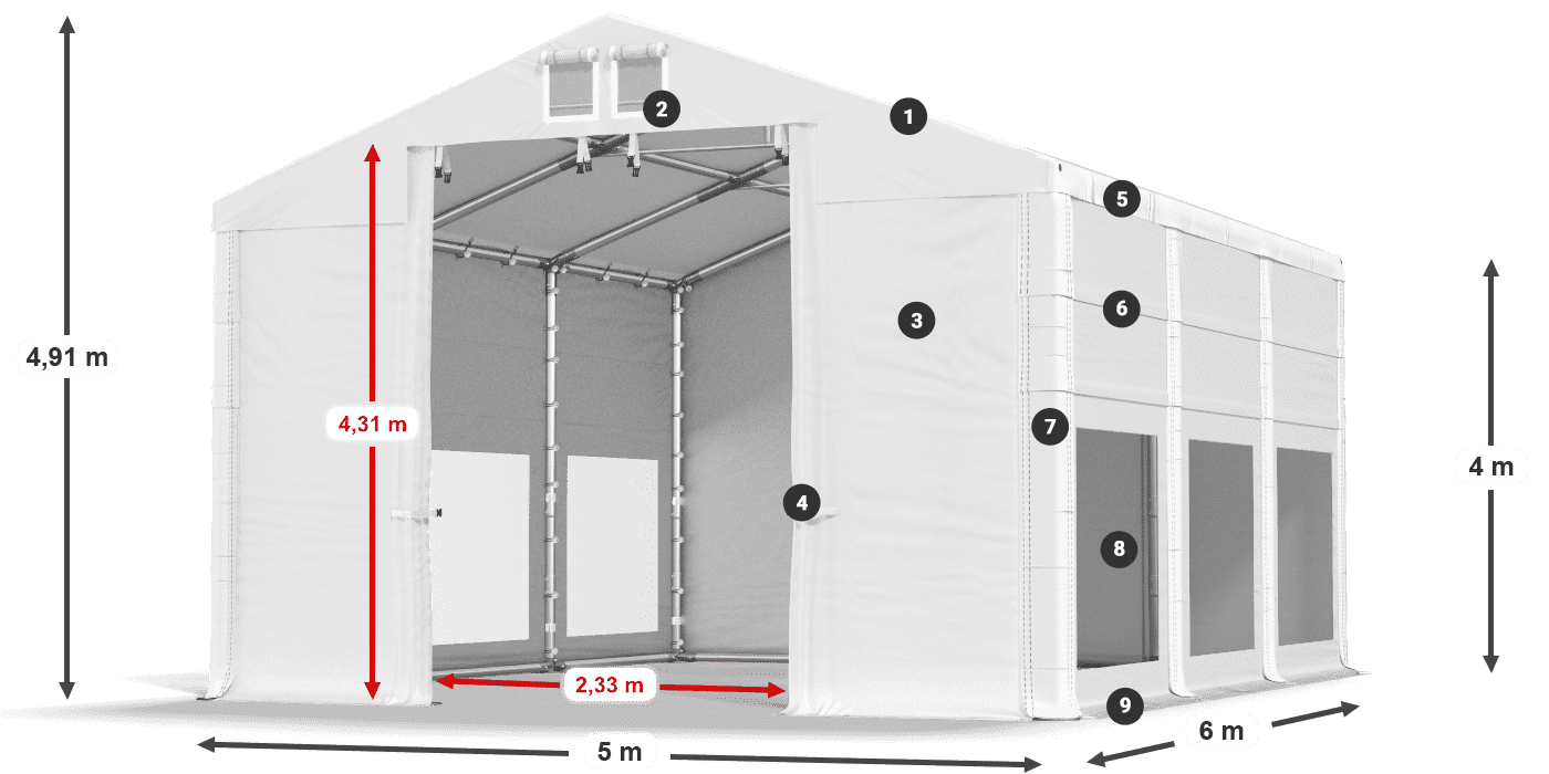 Dach: FR 620 PVC Ściany: MS 580 PVC 4m legenda