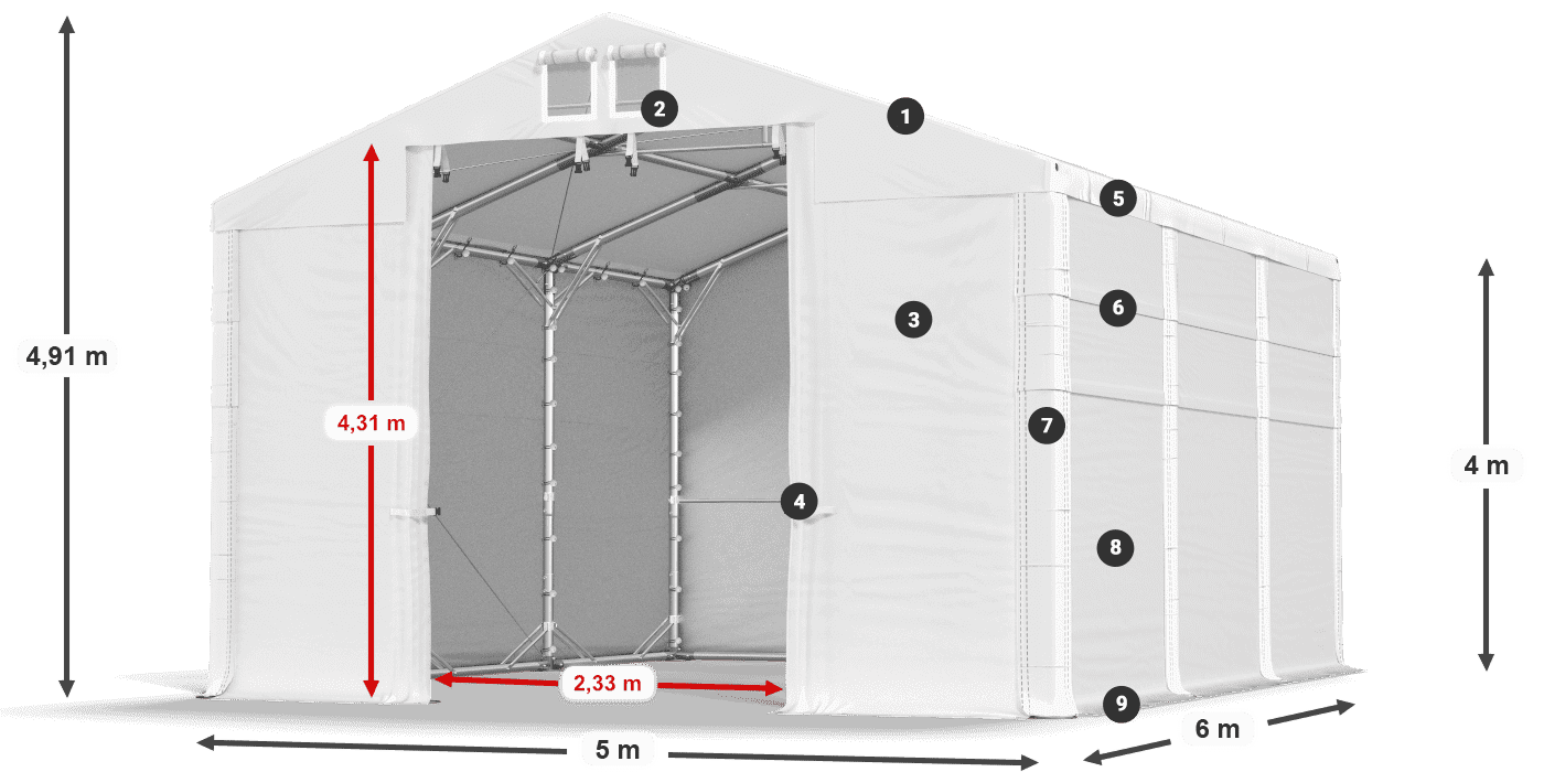 Dach: MS 580 PVC Ściany: FR 620 PVC 4m legenda