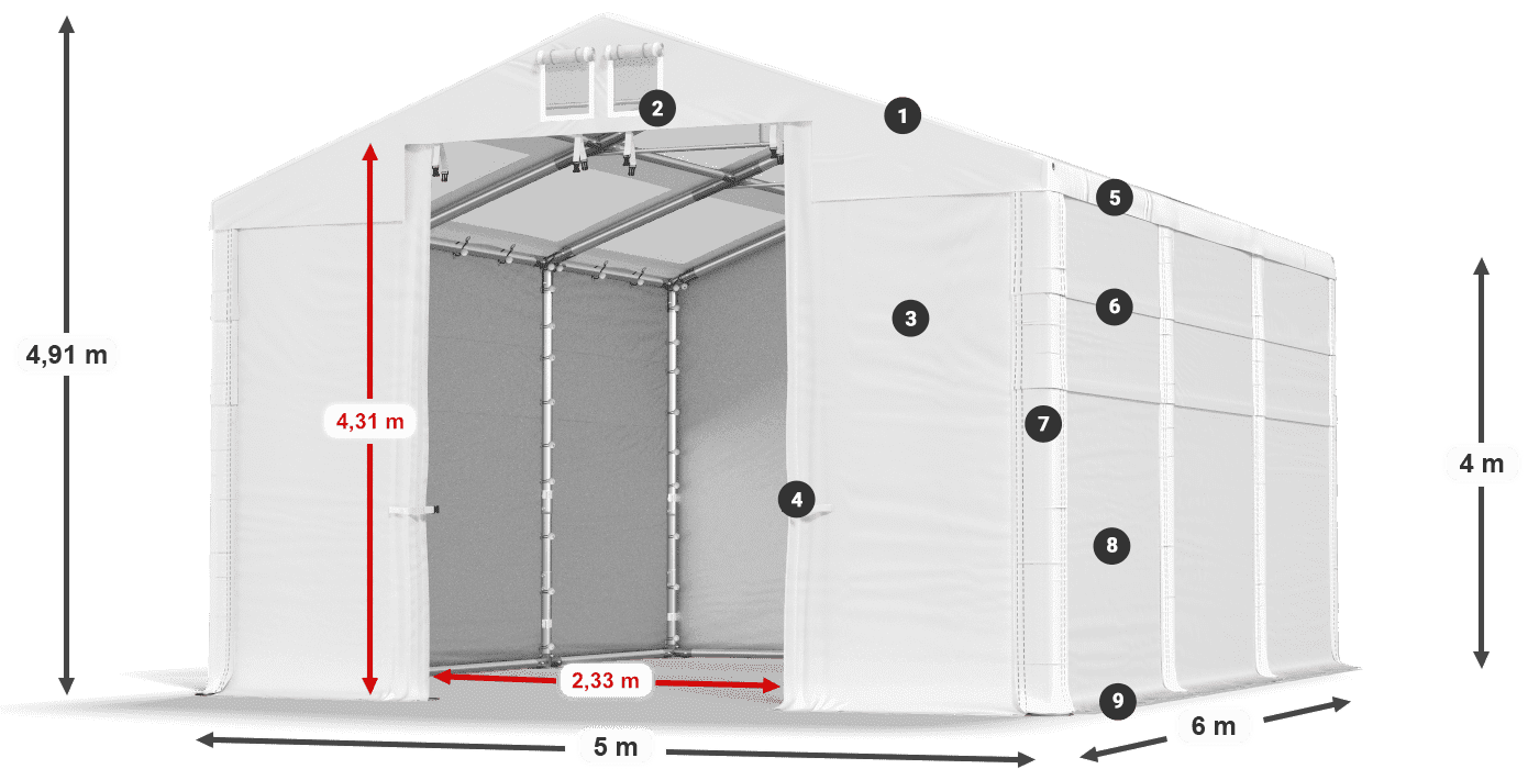Dach: MS T 580 PVC Ściany: FR 620 PVC 4m legenda