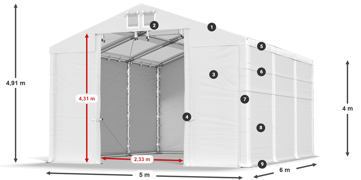 Dach: MS T 580 PVC Ściany: FR 620 PVC 4m legenda