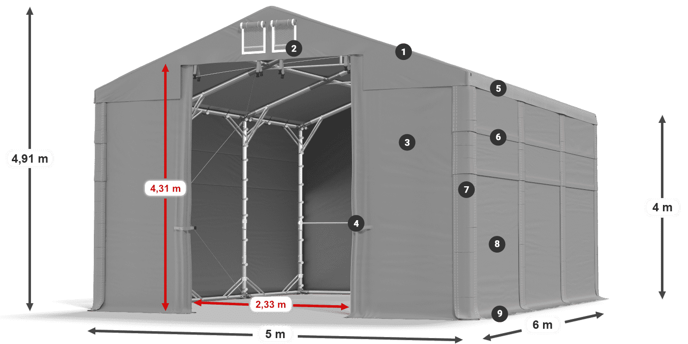 Dach: MS 580 PVC Ściany: SD 500 PVC 4m legenda