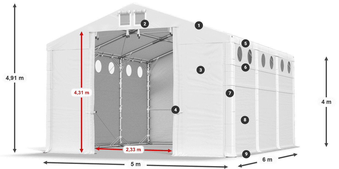 Dach: SD 560 PVC Ściany: MS O 580 PVC legenda 4m