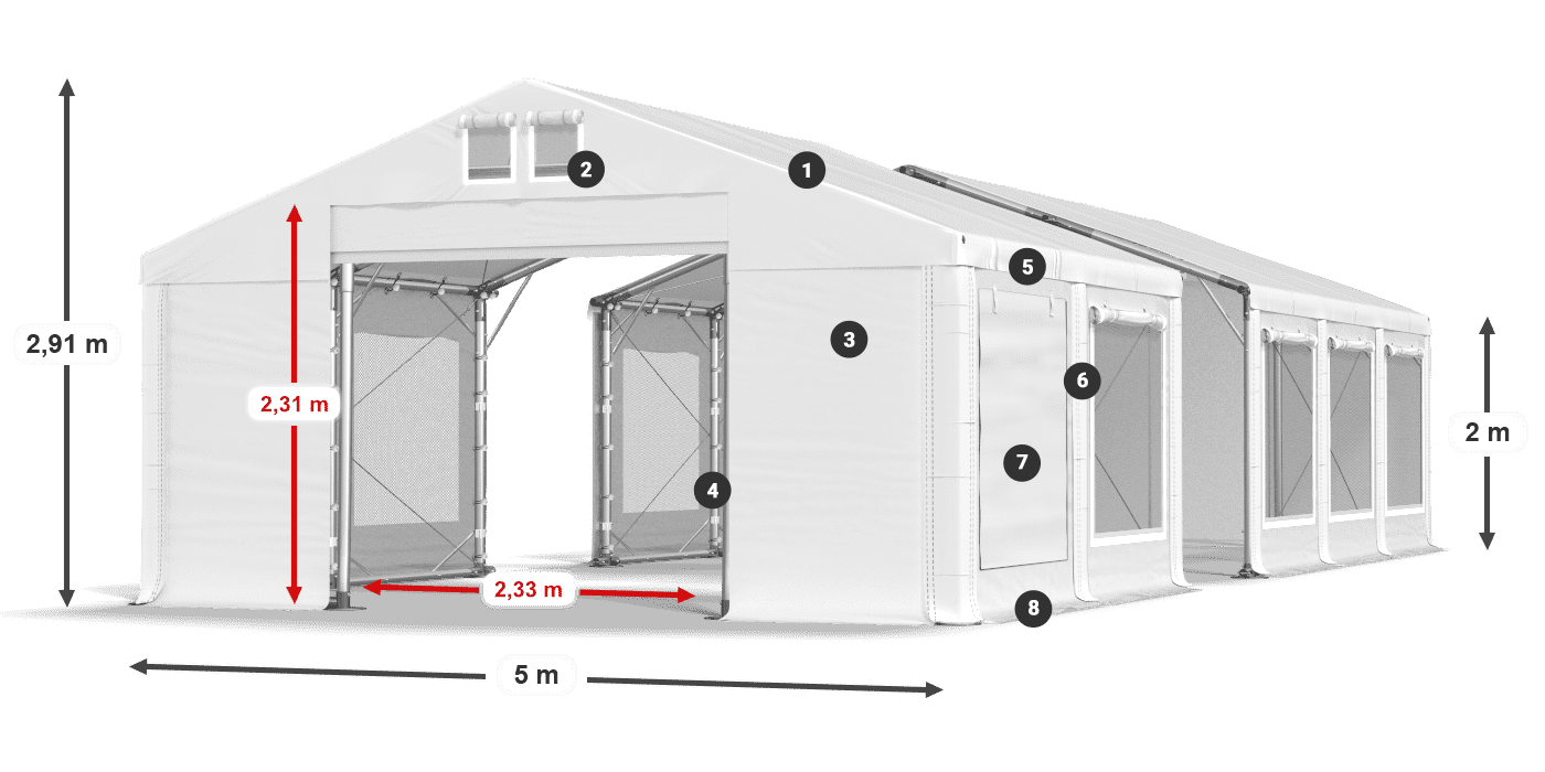 Dach: MS 580 PVC Ściany: SD M 500 PVC 2m legenda